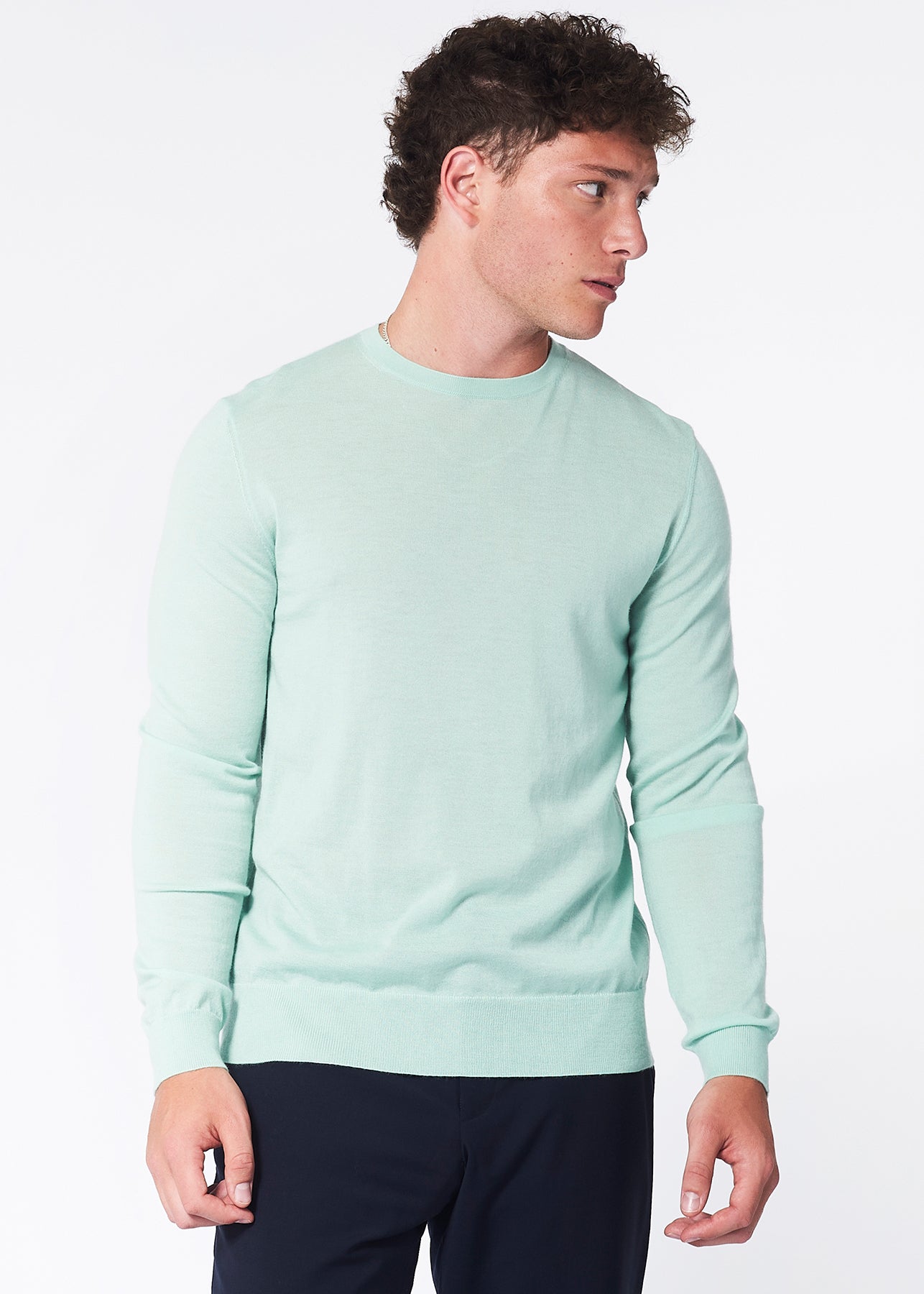100% Cashmere Crew Neck Sweater - Mint Green