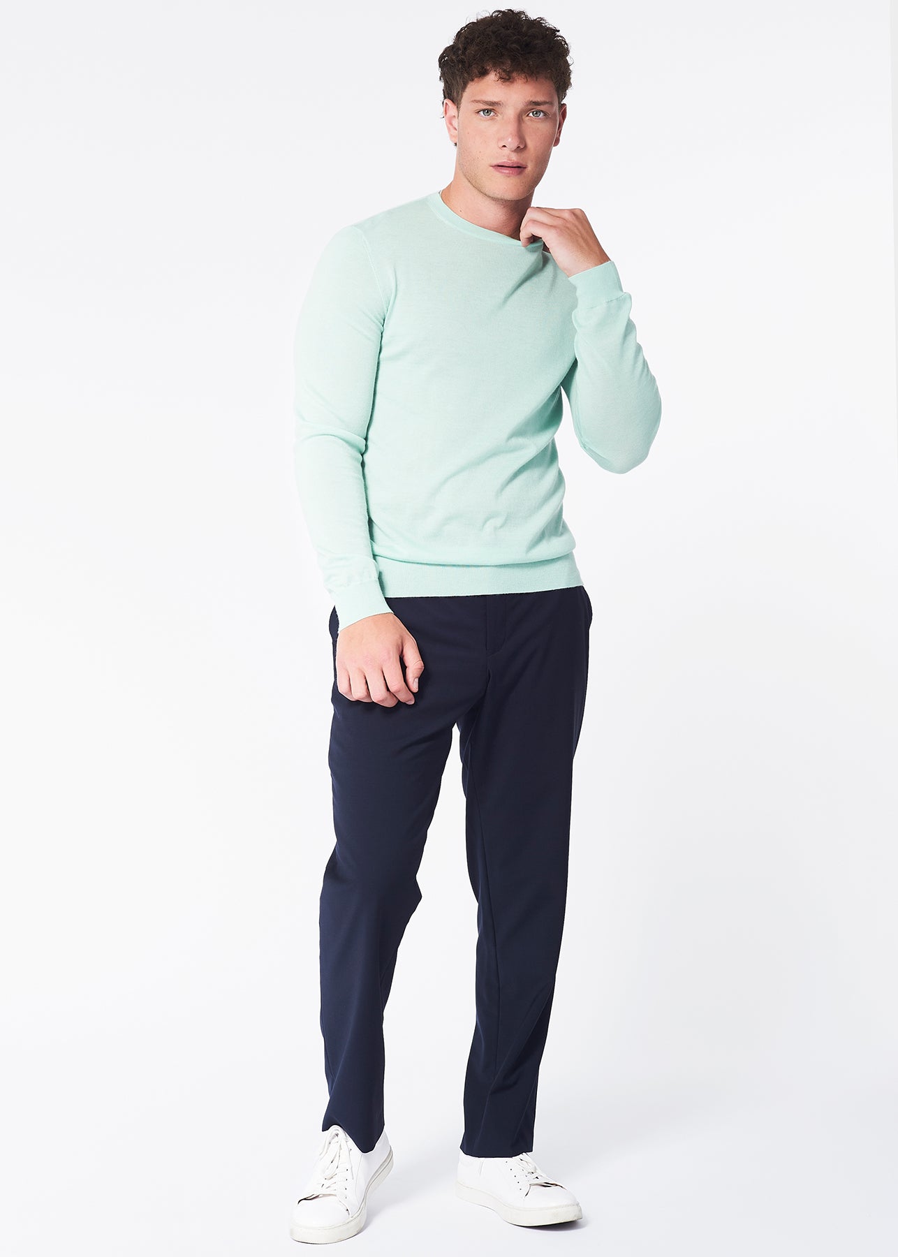 100% Cashmere Crew Neck Sweater - Mint Green