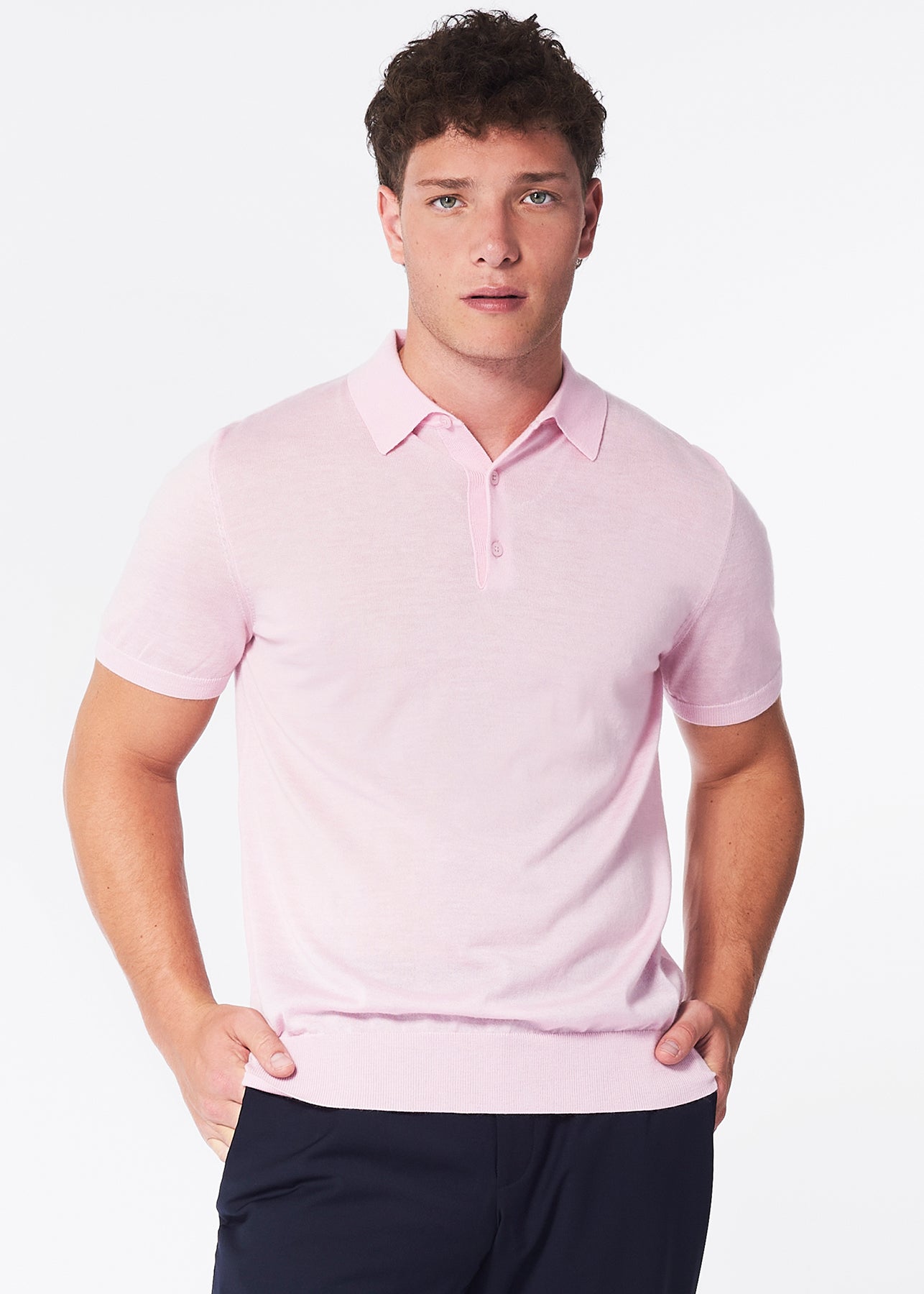 100% Cashmere Polo Shirt - Pink Lemonade