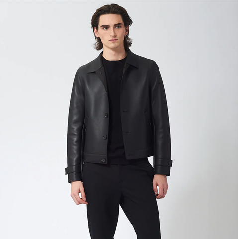 DYLAN - BONDED LEATHER, LASER CUT JACKET - BLACK