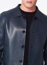 Bonded Leather Laser Cut Jacket-  Blue