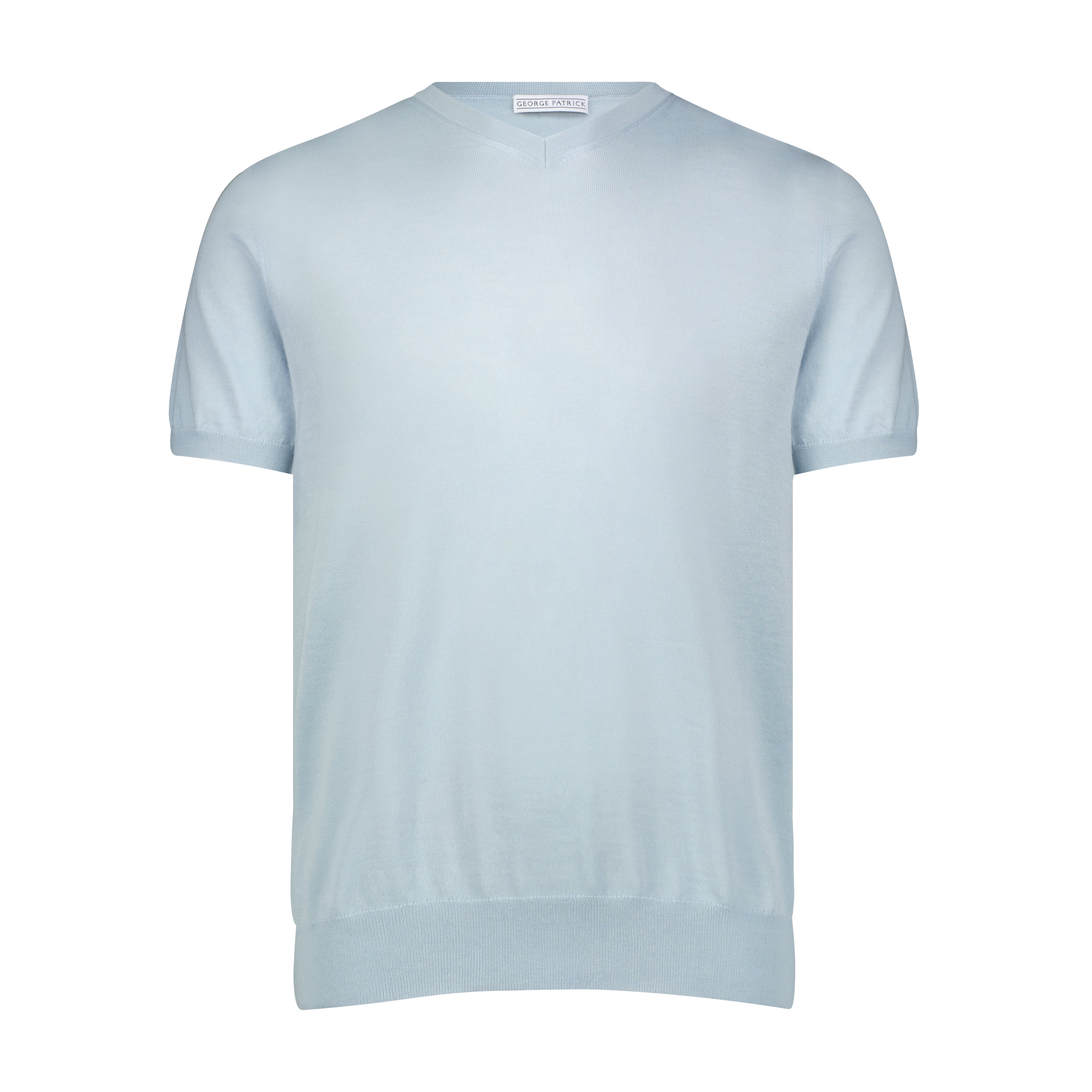 100% Cashmere High-V T-Shirt - Ice Blue