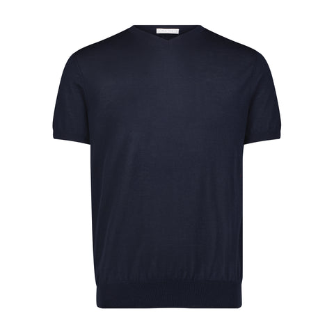 100% Cashmere High-V T-Shirt - Midnight Blue